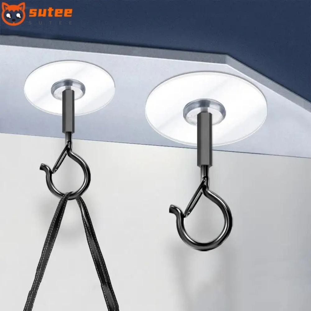 Suteee ตะขอติดผนัง 2 ชิ้น, กันลมฟรีเจาะเพดานตะขอ,มัลติฟังก์ชั่กาวตนเอง Clasp Design โลหะ Sticky Eye Hooks แถบแบนเนอร์