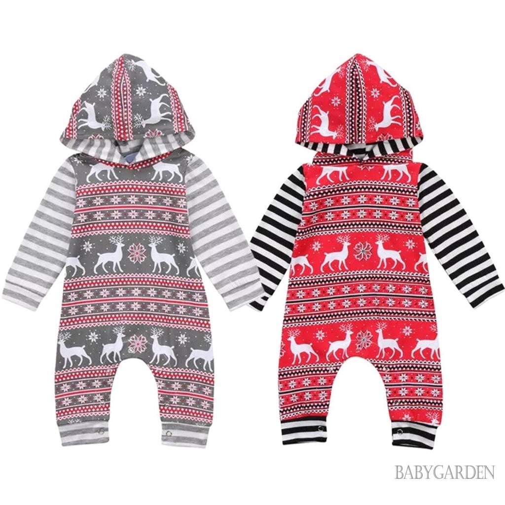 Baga-baby Christmas Jumpsuit Elk ดอกไม้พิมพ์แขนยาว Romper Playsuits สําหรับฤดูใบไม้ผลิฤดูใบไม้ร่วง 0-24 เดือน