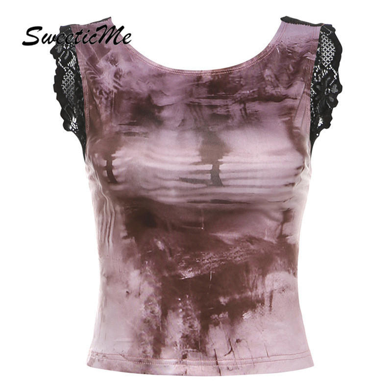 Sweeticme ผู้หญิง 2024 ใหม่แฟชั่นเซ็กซี่เปลือยลูกไม้ Causal Tank Tops Camisole