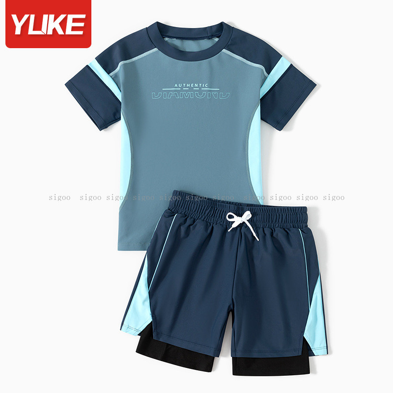 Yuke ของแท้ชุดว่ายน้ําเด็กสไตล์ใหม่ชาย Quick-Drying Breathable แขนยาวครีมกันแดดชุดว่ายน้ําสองชิ้น Multi-Piece