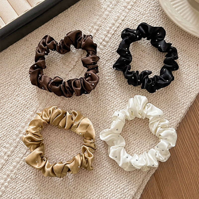 ยางรัดผมเพชรซาตินหรูหราเกาหลีสีน้ําตาลที่คาดผมผมหางม้าสูงลําไส้ใหญ่แหวน