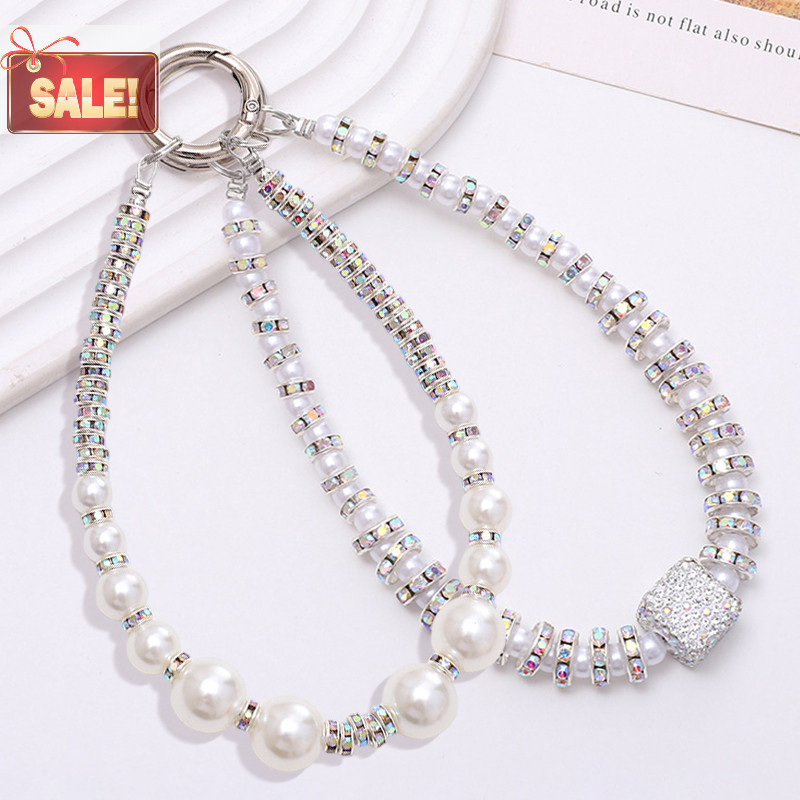 Bl Rhinestone Pearls ลูกปัดโทรศัพท์มือถือกรณีโซ่ Anti-Lost โทรศัพท์ Lanyard พวงกุญแจกระเป๋าหูฟังโซ่กล้อง A
