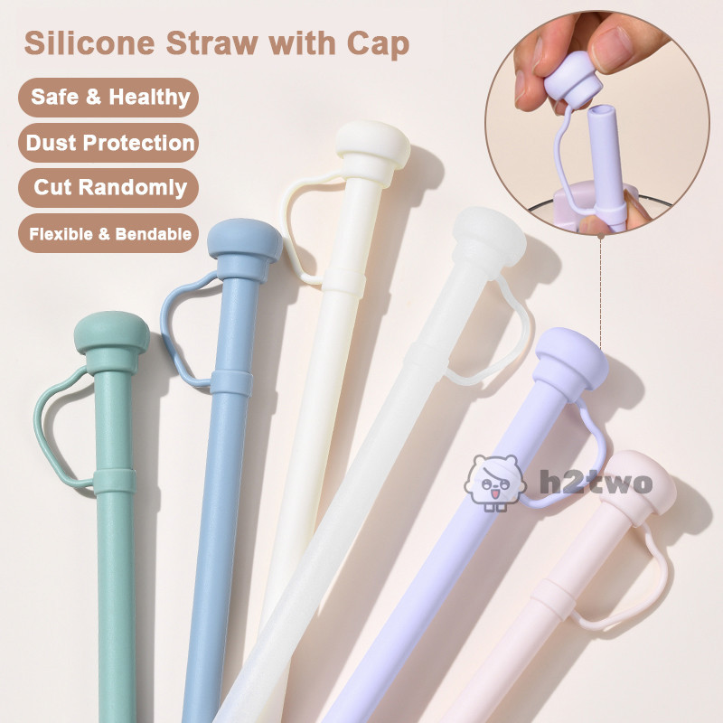 หลอดพร้อมฝาปิด หลอดซิลิโคนแบบใช้ซ้ําได้สําหรับ Stanley 14/20/30/40 Oz Cup