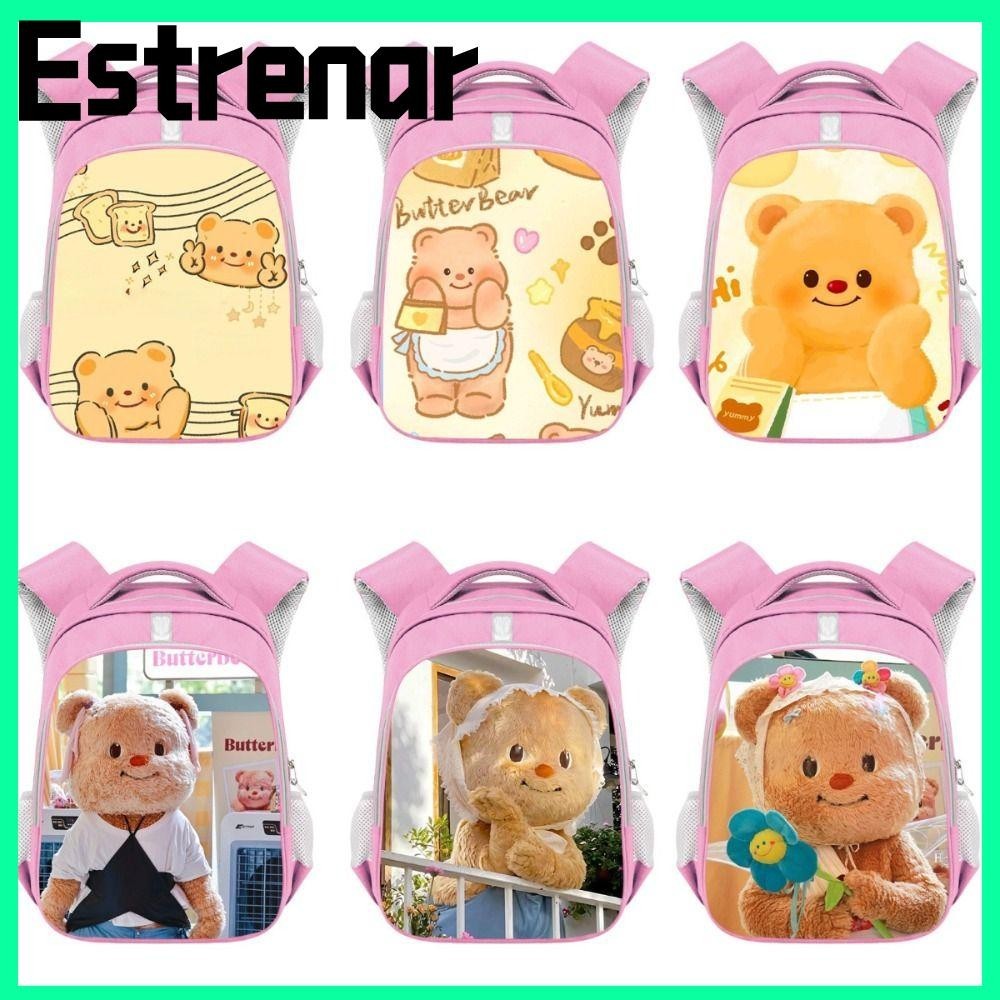 Estrenar กระเป๋านักเรียนหมีเนย,แถบสะท้อนแสงลายการ์ตูนกระเป๋าเป้สะพายหลังหมีเนย,แฟชั่นความจุขนาดใหญ่ทนทาน Rucksack ของขวัญเด็กผู้หญิง