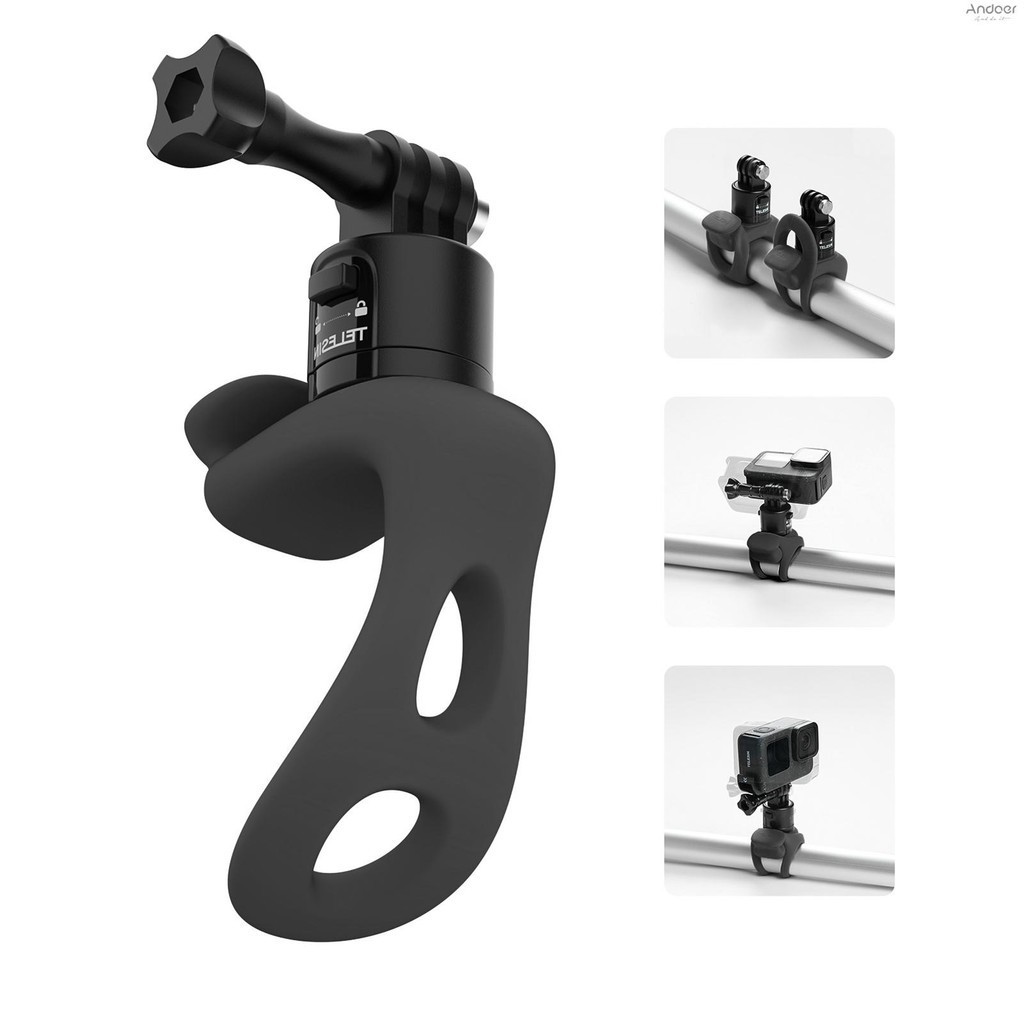 Telesin สายคล้องกล้องกีฬา Mount ซิลิโคนห่อ Band จักรยานรถจักรยานยนต์ Handlebar Quick Release Mount 2 ระดับสําหรับ Hero 12/11/10/9 DJI OSMO Insta Action360