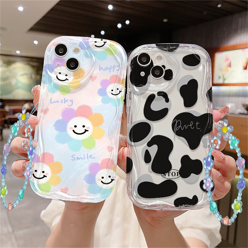 สําหรับ OPPO Reno 6z 8z 7z 8T 5Z 5 4 6 8 7 4G 5G A5S A16 A12 A3S A17K A15 A38 A94 A17 A18 A57 A9 A31 A53 A5 A33 A77 2020 A56S A16K A92 A55 A95 A77S F9 A54 A96 A58 A98 A78 A74D สีสันขอบโค้ง DIY ถักดอกไม้ เคสสร้อยข้อมือ