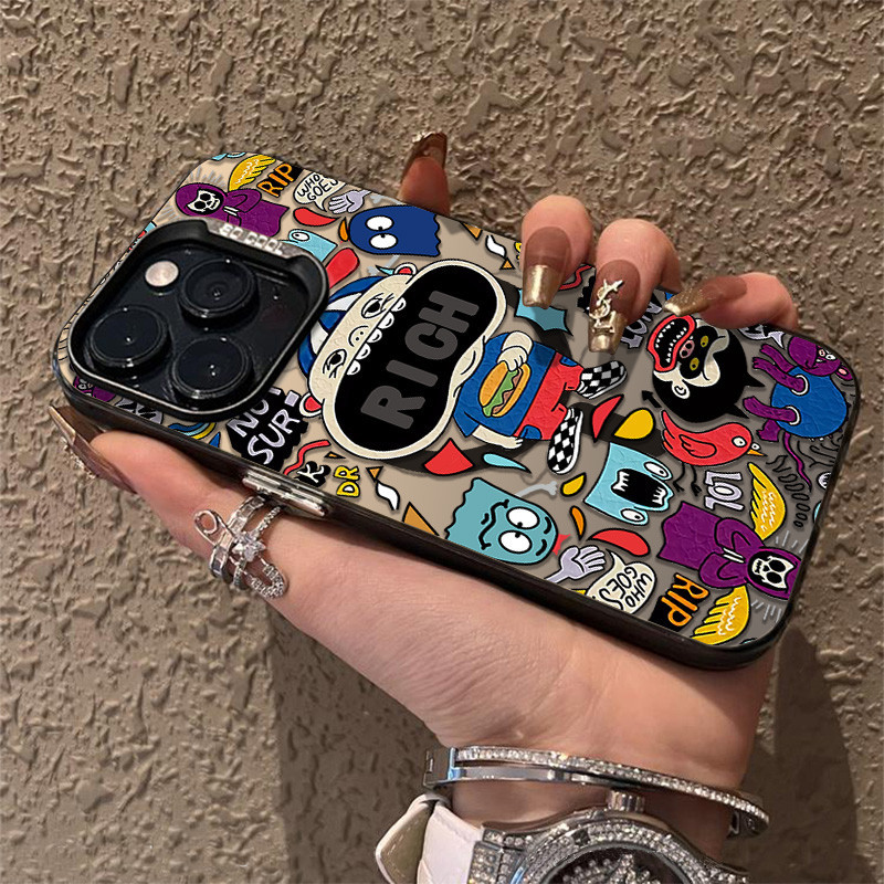 เคสไอโฟน16 15 14 13 12 11 Pro Max Case Rich แนวโน้ม Graffiti Matte Hard Compatible เคส iPhone 16PM,16Plus,X/XS, XR,7+,8Plus
