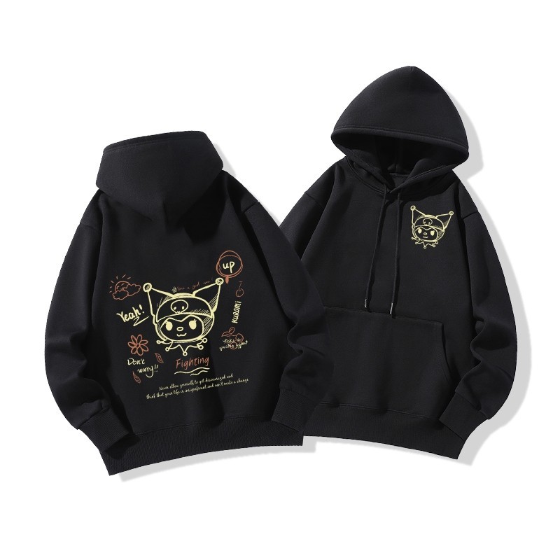 ผ้าฝ้าย Hoodie✨ Sanrio Kuromi เสื้อฮู้ดพิมพ์ลายนักเรียนหญิง S-5XL แขนยาวบางฤดูหนาว M-3XL