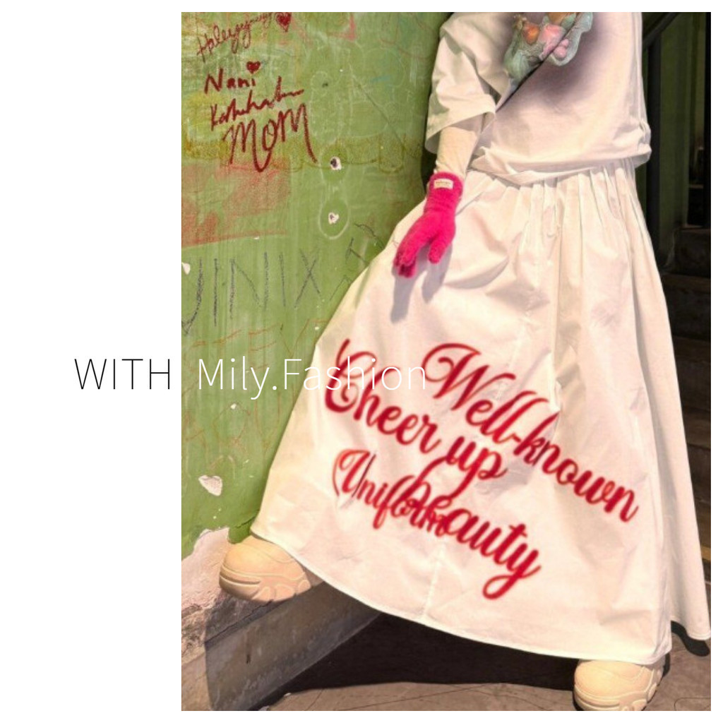 Milyfashion กระโปรงทรงเอ ยาวปานกลาง พิมพ์ลาย สีขาว ทรงหลวม เข้ากับทุกการแต่งกาย สไตล์เรโทร อเมริกัน แฟชั่นฤดูร้อน สําหรับผู้หญิง