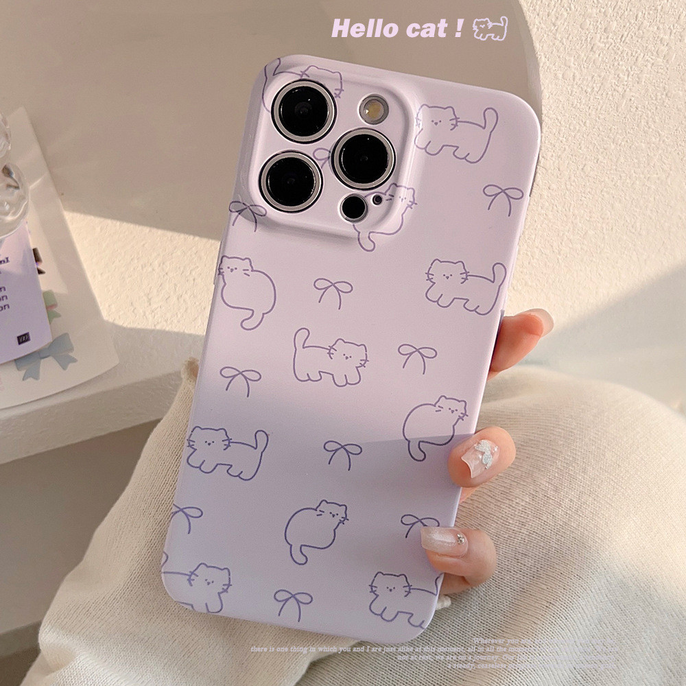 การ์ตูนน่ารักเส้นสีม่วงโบว์ลูกแมวทั้งหมดห่อเคสโทรศัพท์กันตกtpuสําหรับapple iphone 11 12 13 14 15 pro max x xr xs max 7 8 plus se2020