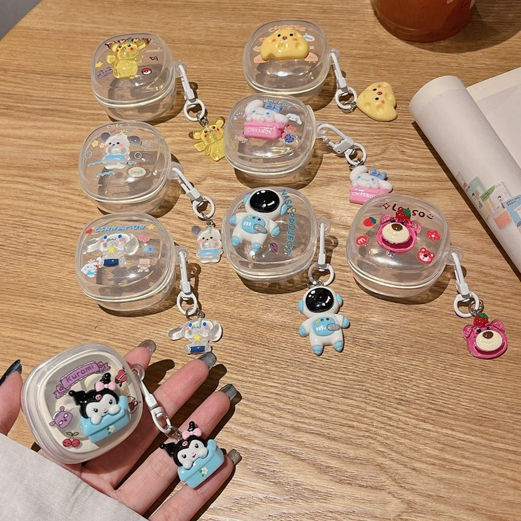 Baseus WM01/WM02/WM02+/W04 หูฟังน่ารัก 3D KuromiLotso Bear Pikachu Cinnamoroll ตกแต่ง Anti-lost จี้ Soft TPU หูฟังไร้สายชุดหูฟังเกราะป้องกัน