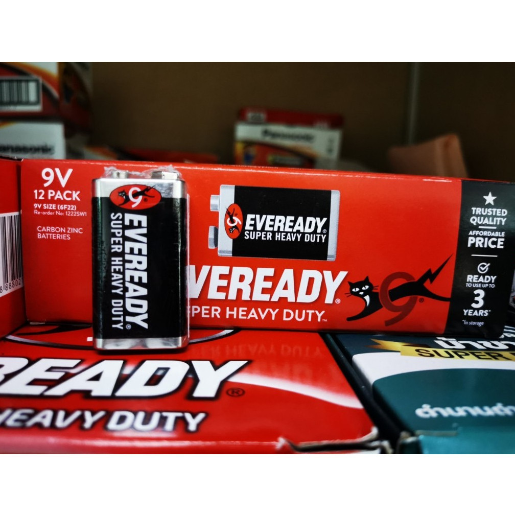 ความจุสูง ยกกล่อง-EVEREADY Super Heavy Duty Carbon Zinc ถ่าน ไซส์ 9V (6F22) แท้ประกันศูนย์-ถ่านตราแม