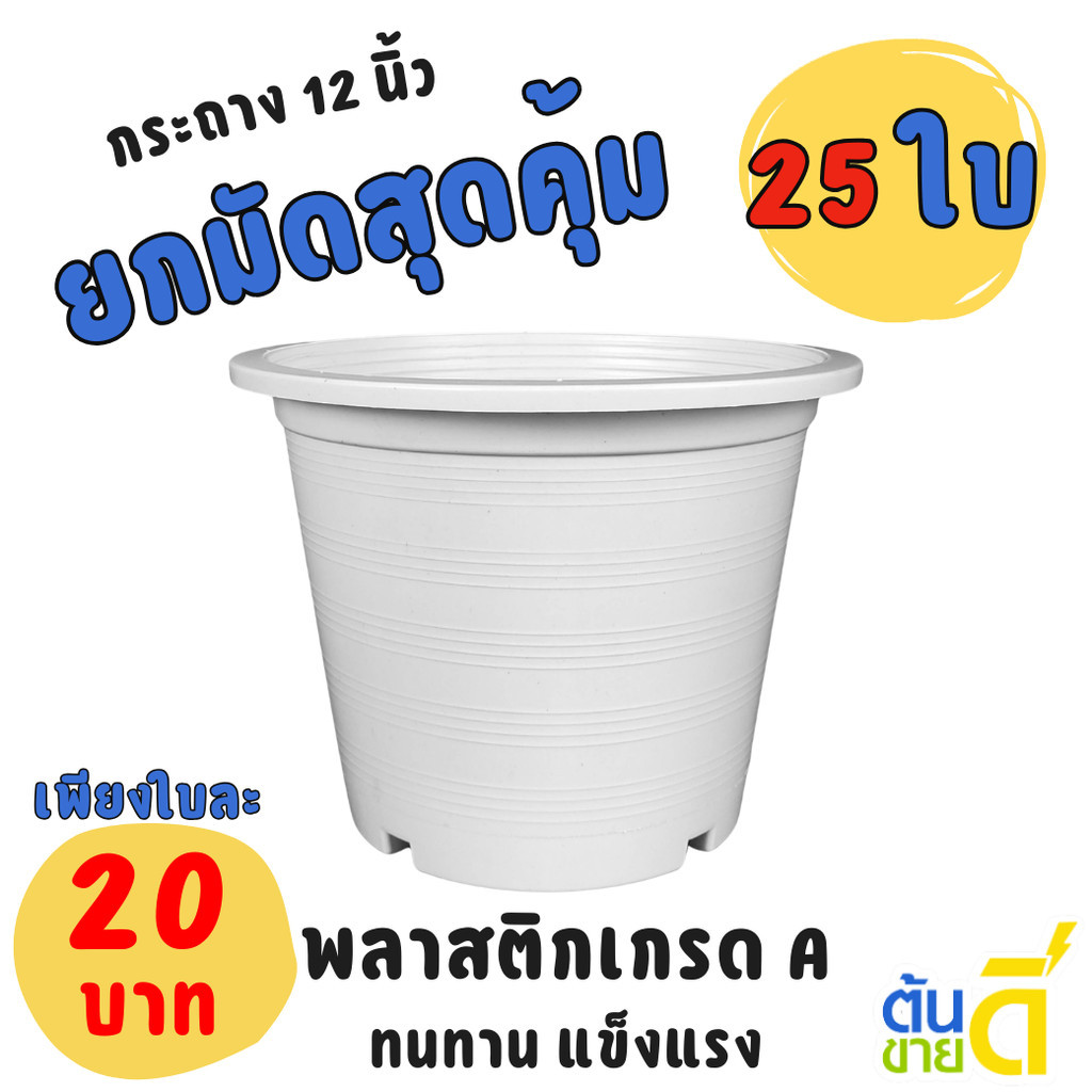 กระถาง กระถางต้นไม้ ทรงกลม เบอร์ 12 นิ้ว สีขาว Bundle 25 ใบ ชิ้น อัน