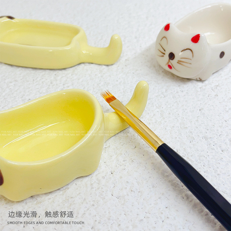 เล็บเครื่องมือทําเล็บเล็บแปรงเซรามิคล้างถ้วยสัตว์เลี้ยงน่ารักสีขาวสีเหลืองสุนัขแมวจุ่มซอส คูดัน - รูปที่ 4