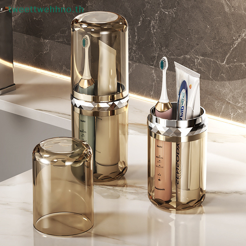 Tweetwehhno ยาสีฟันผู้ถือแปรงสีฟัน Travel Bathroom Organizer แบบพกพาล้างถ้วยกล่องเก็บแปรงพลาสติกผู้ถือน้ํายาบ้วนปาก TH