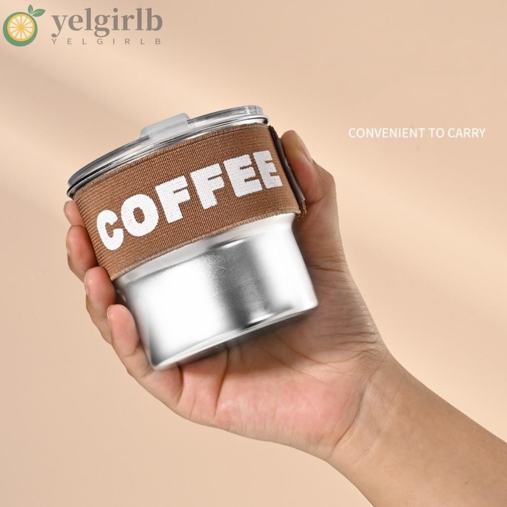 ถ้วยกาแฟ เยลเกิร์ลบี,แก้วกาแฟแบบใช้ซ้ําได้400มล,สแตนเลสแบบพกพากระจายความร้อนพร้อมฝาปิดถ้วยเก็บความร้อนในครัวเรือน
