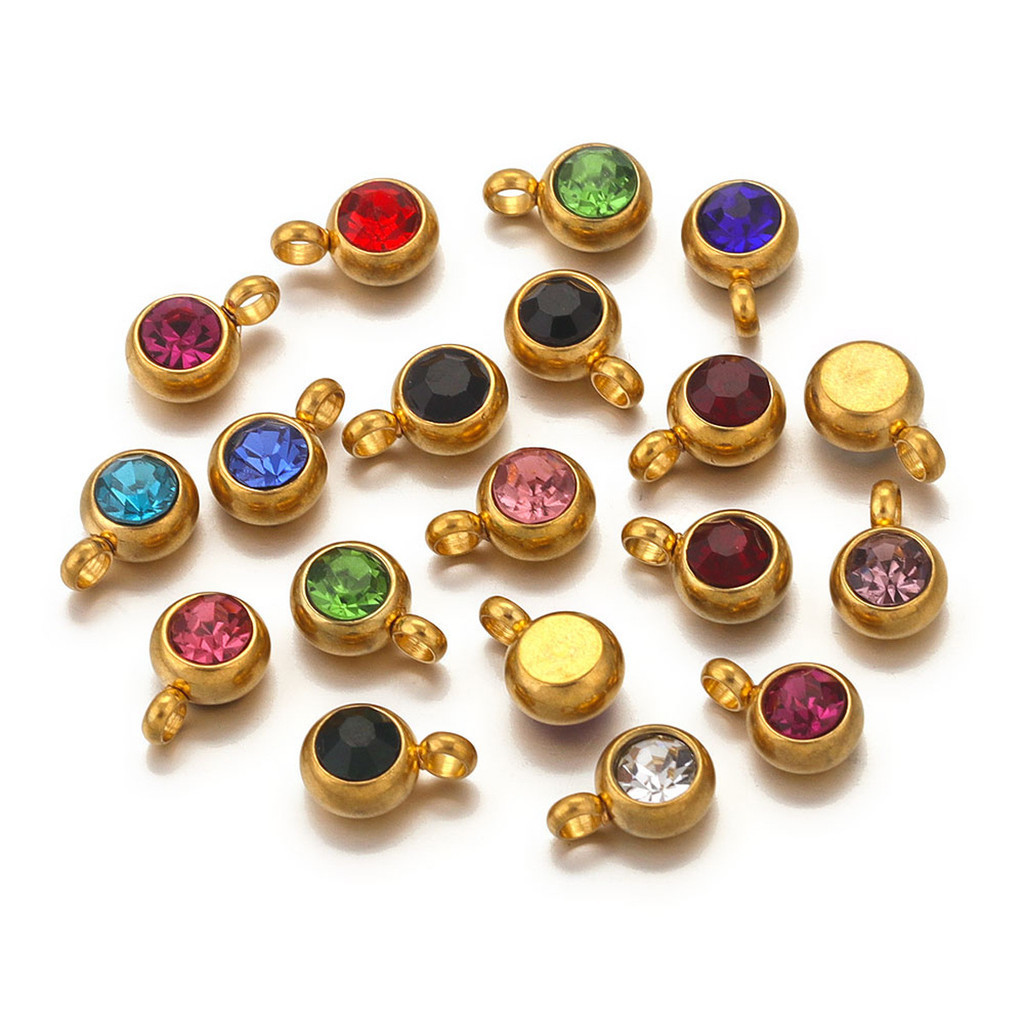 ทองสแตนเลส 6 มม. ธันวาคม Birthstone แก้วคริสตัล Lucky Stone จี้ DIY เครื่องประดับขายส่งจี้