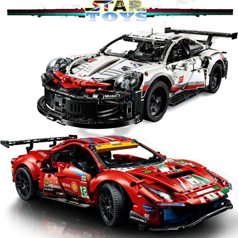 1:10 Technic Porsche 911 RSR Race Car Model Building Kit 42096,42125 Advanced Replica, Ferrari 488 GTE AF Corse #51ของเล่นโมเดล ของขวัญสําหรับเด็ก เด็กชายและเด็กหญิง
