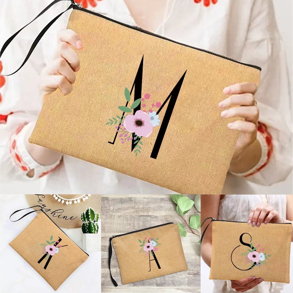 กระเป๋าใส่เครื่องสำอางค์ Ziplock กระเป๋าลิปสติกผู้หญิงแต่งหน้าออแกไนเซอร์ดอกไม้ที่สวยงามและชุดสีดำในสต็อก