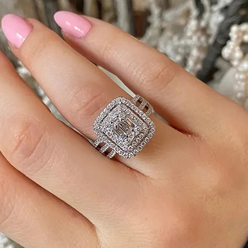 925เงินสเตอร์ลิงGorgeousผู้หญิงแหวนเรขาคณิตCubic Zirconiaแฟชั่นหญิงอุปกรณ์เสริมสําหรับงานแต่งงานใหม่2023เครื่องประดับ