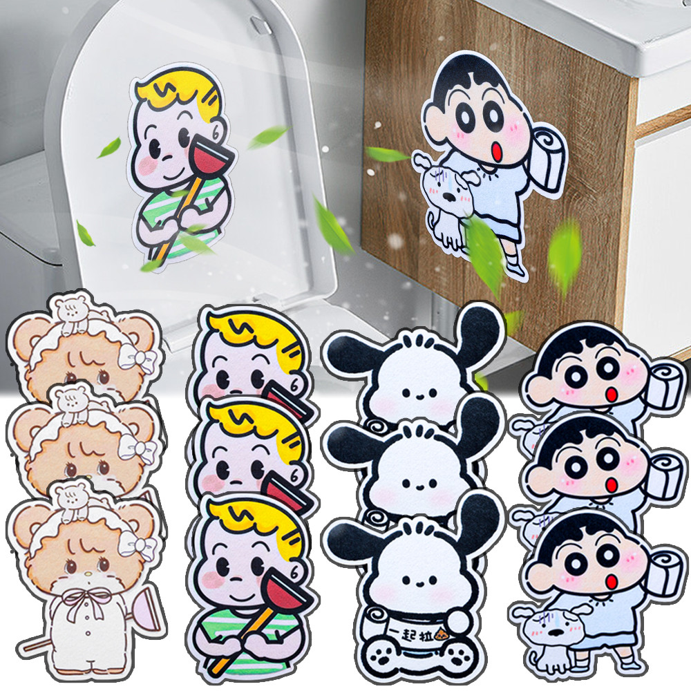 แผ่นหอมการ์ตูนห้องน้ํา - สติ๊กเกอร์เติมอากาศ - แผ่นหอมสักหลาดแบบมีกาวในตัว - สําหรับห้องน้ํา, ห้องครัว - สติ๊กเกอร์กําจัดกลิ่นอ่างล้างจาน - แปะสักหลาดกันกลิ่น