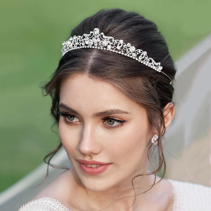 Rhinestone มงกุฎเจ้าสาวเจ้าหญิง Tiara Headpieces สําหรับผู้หญิงและดอกไม้วันเกิดพรหม Quinceanera