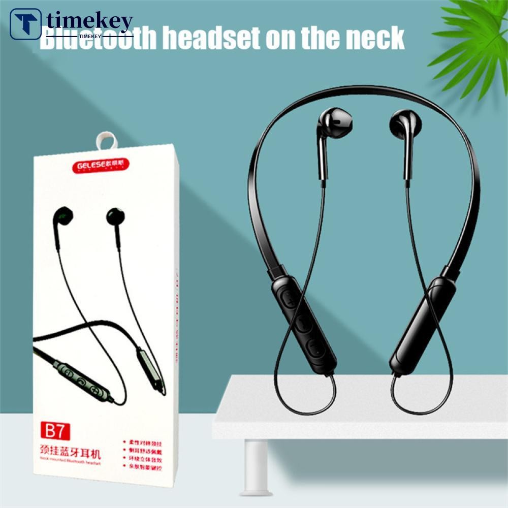 Timekey B7 แขวนคอชุดหูฟัง Sweatproof หูฟังบลูทูธหูฟังไร้สายสเตอริโอหูฟังแบบคล้องคอ A8C1