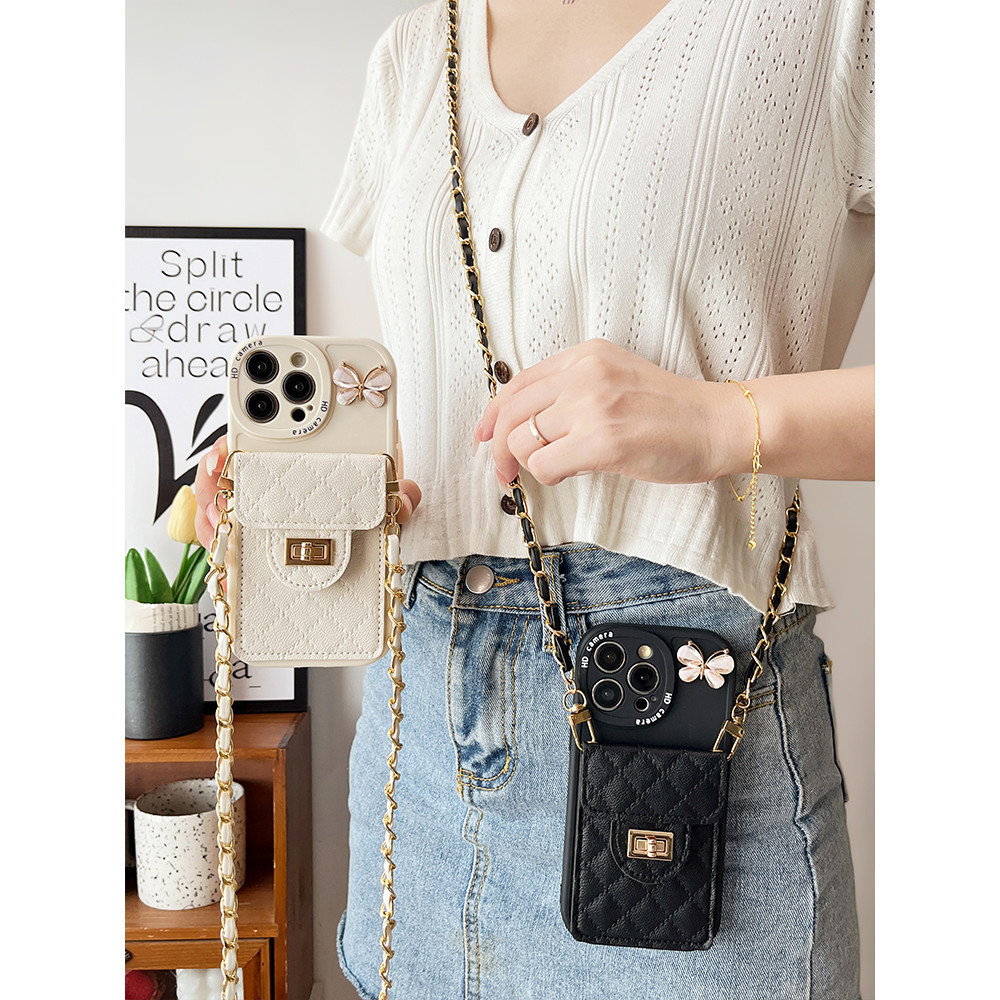 แฟชั่นกระเป๋าสตางค์crossbodyสําหรับiphone 15 Promax 15 14 13 12 11 Pro XS Max 7 8Plusกันกระแทกป้ายรูปไข่Key Cardผู้ถือ