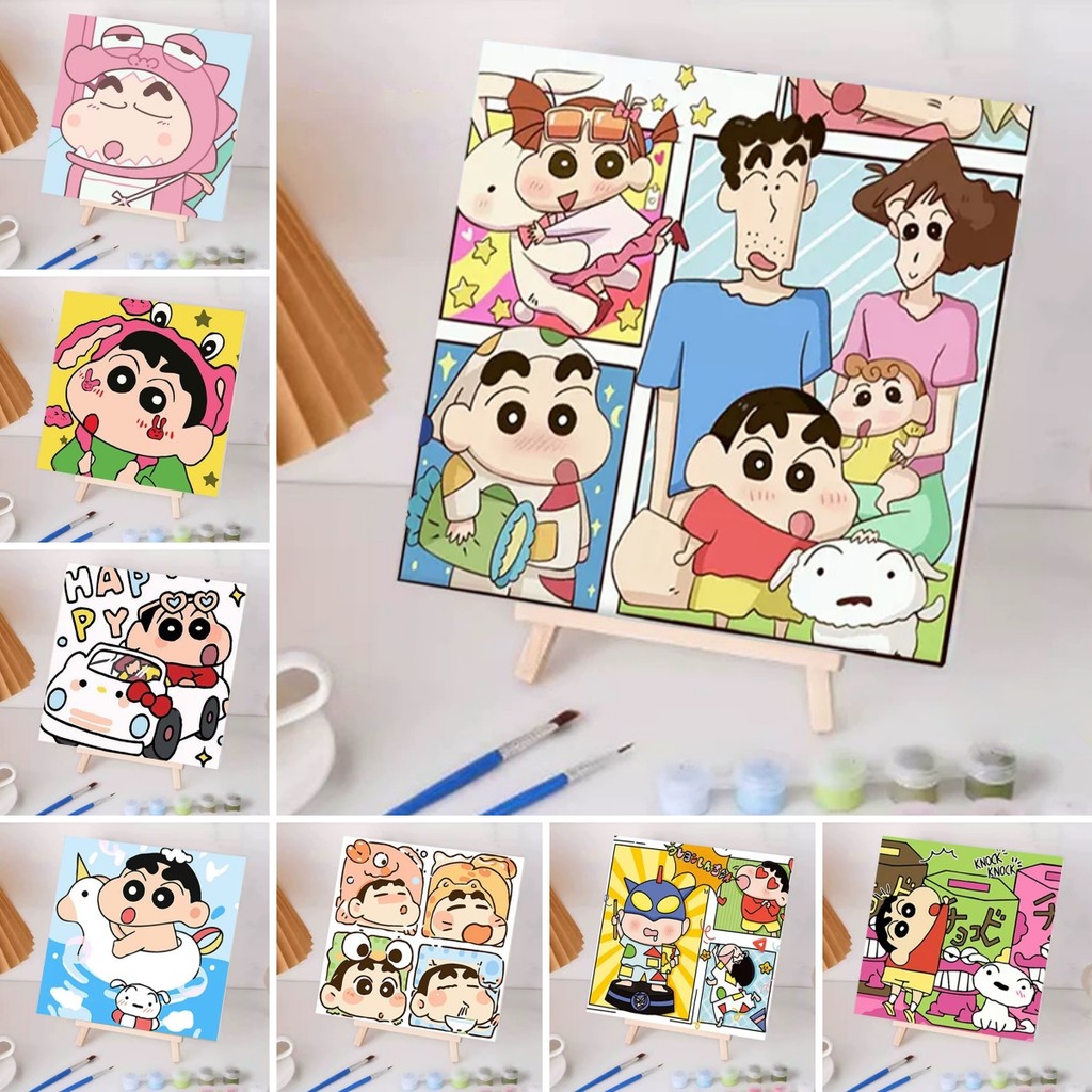 มีกรอบ Crayon Shin-chan ภาพระบายสีตามตัวเลข ภาพวาดตกแต่งอะคริลิก ของขวัญเด็ก กระตุ้นจินตนาการ มีให้เลือกหลายแบบ