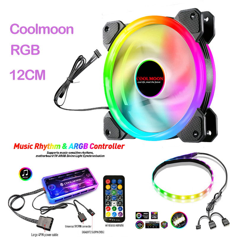 Coolmoon พัดลมระบายความร้อน พัดลมเคส ประสิทธิภาพสูง Cooling Fan RGB Hub Controller 6 Pin ขนาด 12 Cm