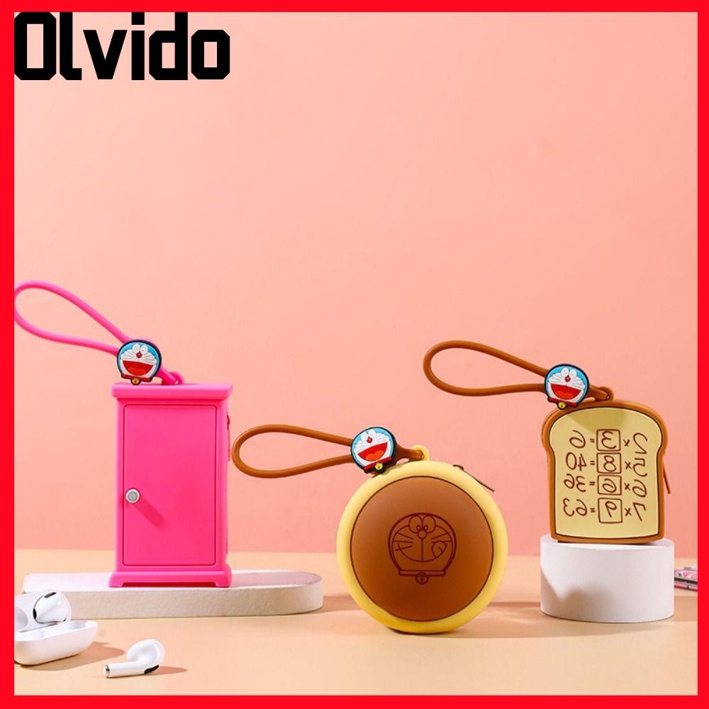 กระเป๋าใส่เหรียญโดราเอมอน OLVIDO, กระเป๋าเก็บหูฟังซิลิโคนแบบมีซิป, กระเป๋าสตางค์มินิลายการ์ตูนโดราเอมอน