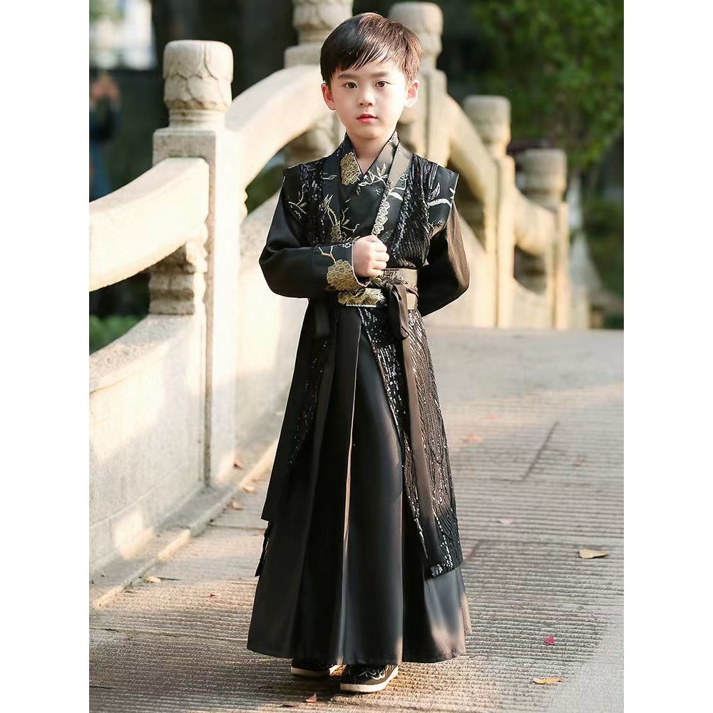 เด็กชาย ฮันฟู สไตล์จีนหนุ่มหลักเสื้อผ้าฤดูใบไม้ผลิฤดูใบไม้ร่วงเครื่องแต่งกายศิลปะการต่อสู้เครื่องแต่งกายเด็กบินปลาเสื้อผ้า จินยี่เว่ย