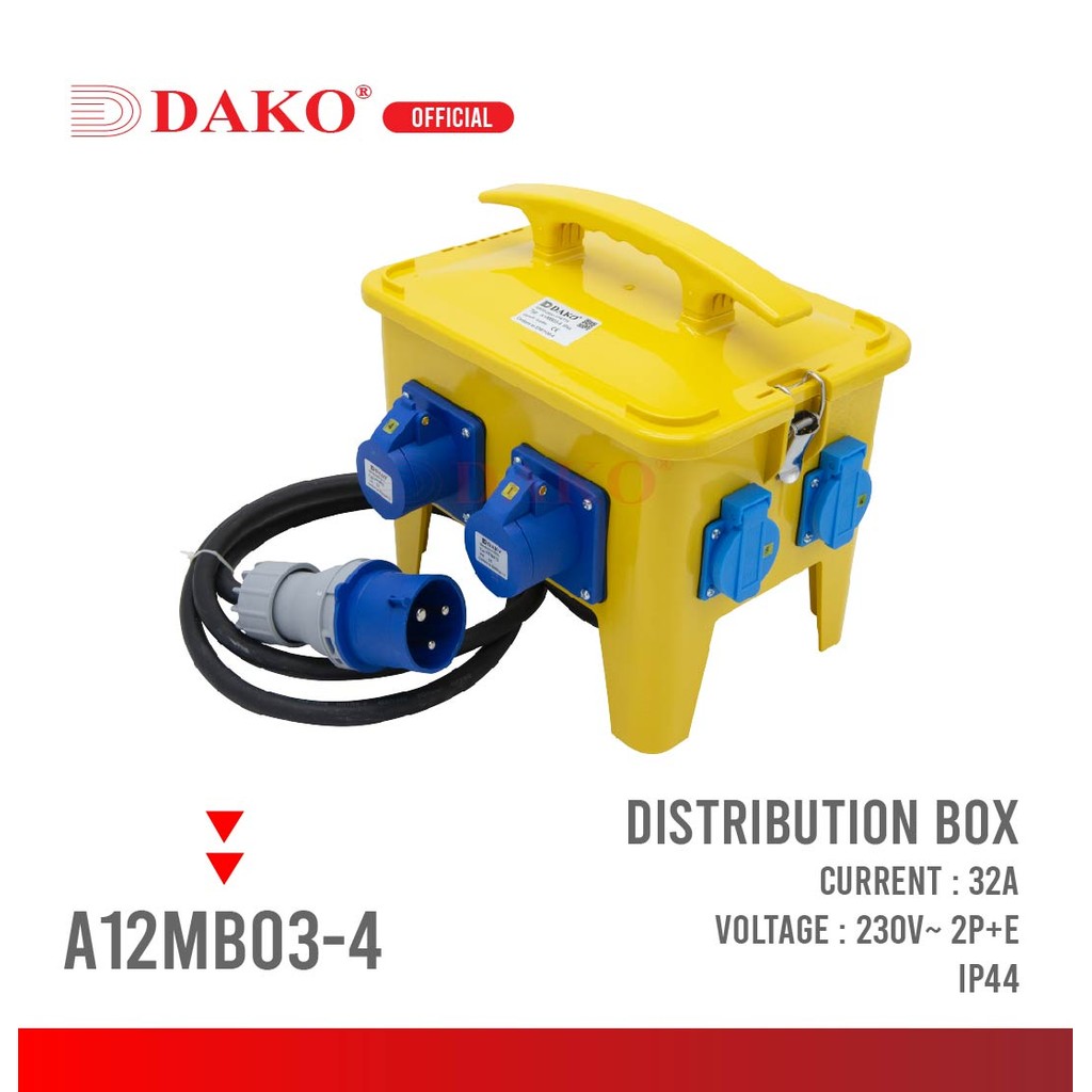 กล่องปลั๊กกระจายไฟ DAKO 32A 2P+E กันน้ำ IP44 A12MB03-4