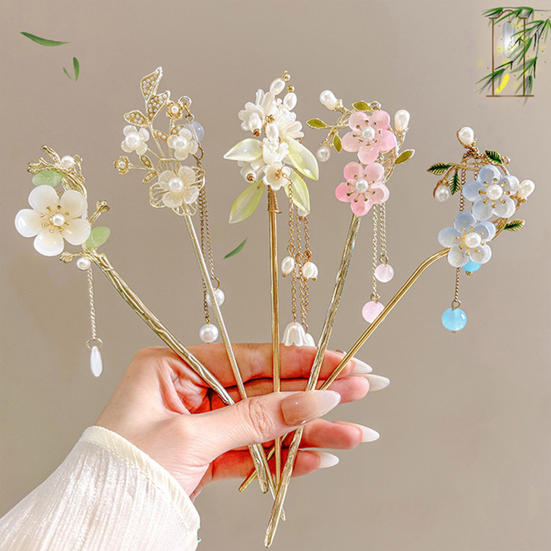 เครื่องประดับเส้นผมสไตล์Hanfuลายดอกไม้สำหรับผู้หญิการุณยภาพสูงพร้อมขอบขนาน