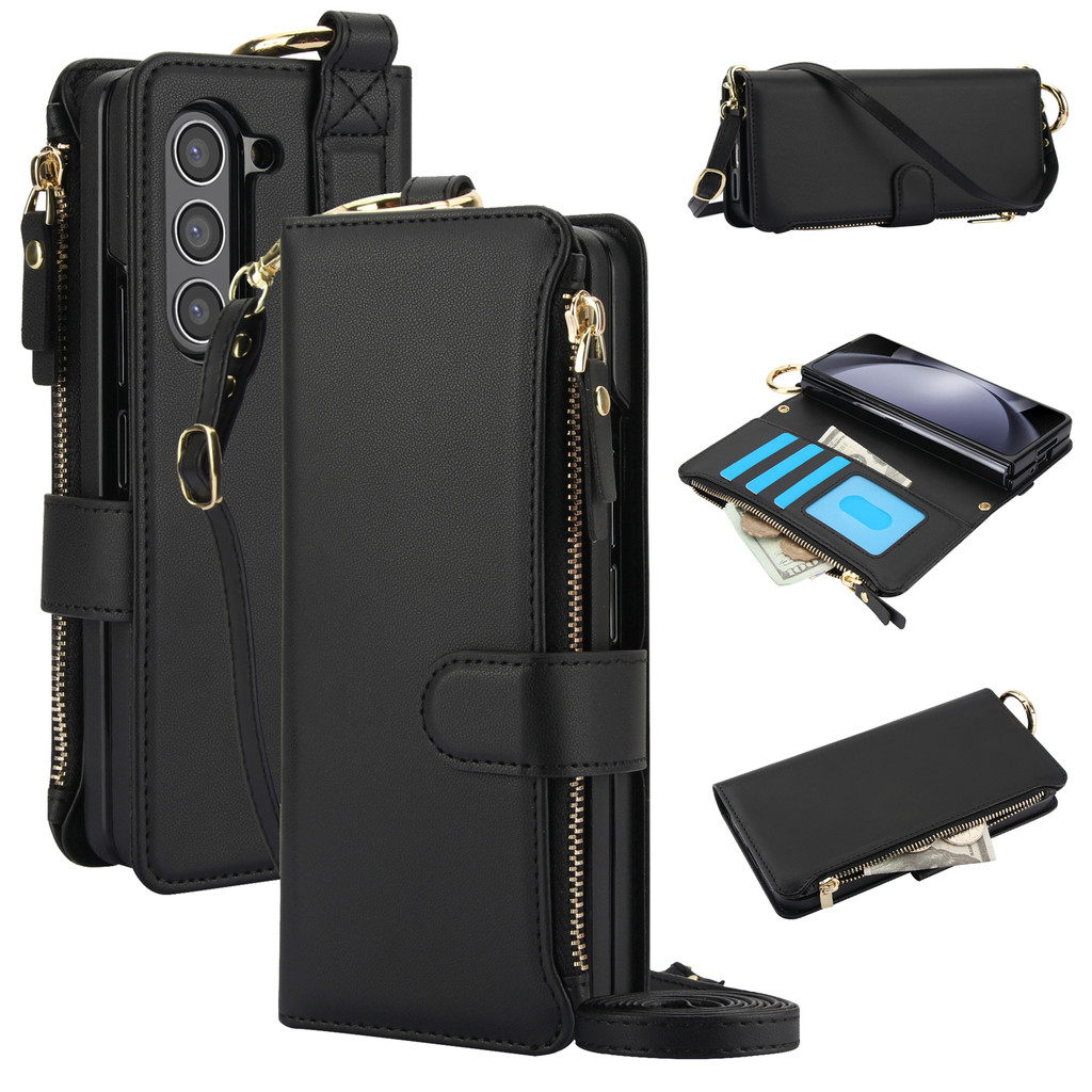 เคสโทรศัพท์ เคส Card Case สําหรับ Samsung Fold6 Fold7 พร้อมสายคล้องโทรศัพท์มือถือกรณีกระเป๋าเหรียญกรณีหนังพร้อมผู้ถือบัตรสําหรับ Samsung Galaxy Z Fold3 Fold4 Fold5 Fold 7 Case Fold6 พับ 3 4 5 6 ฝาครอบ
