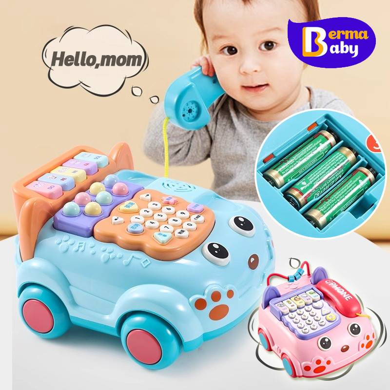Berma Baby ของเล่นรถโทรศัพท์ หนูทดลอง เล่นเปียโน โทรศัพท์ โทรศัพท์เล่นได้ กดได้ มีเสียงเพลง มีไฟ ของเล่นการศึกษาของเด็ก