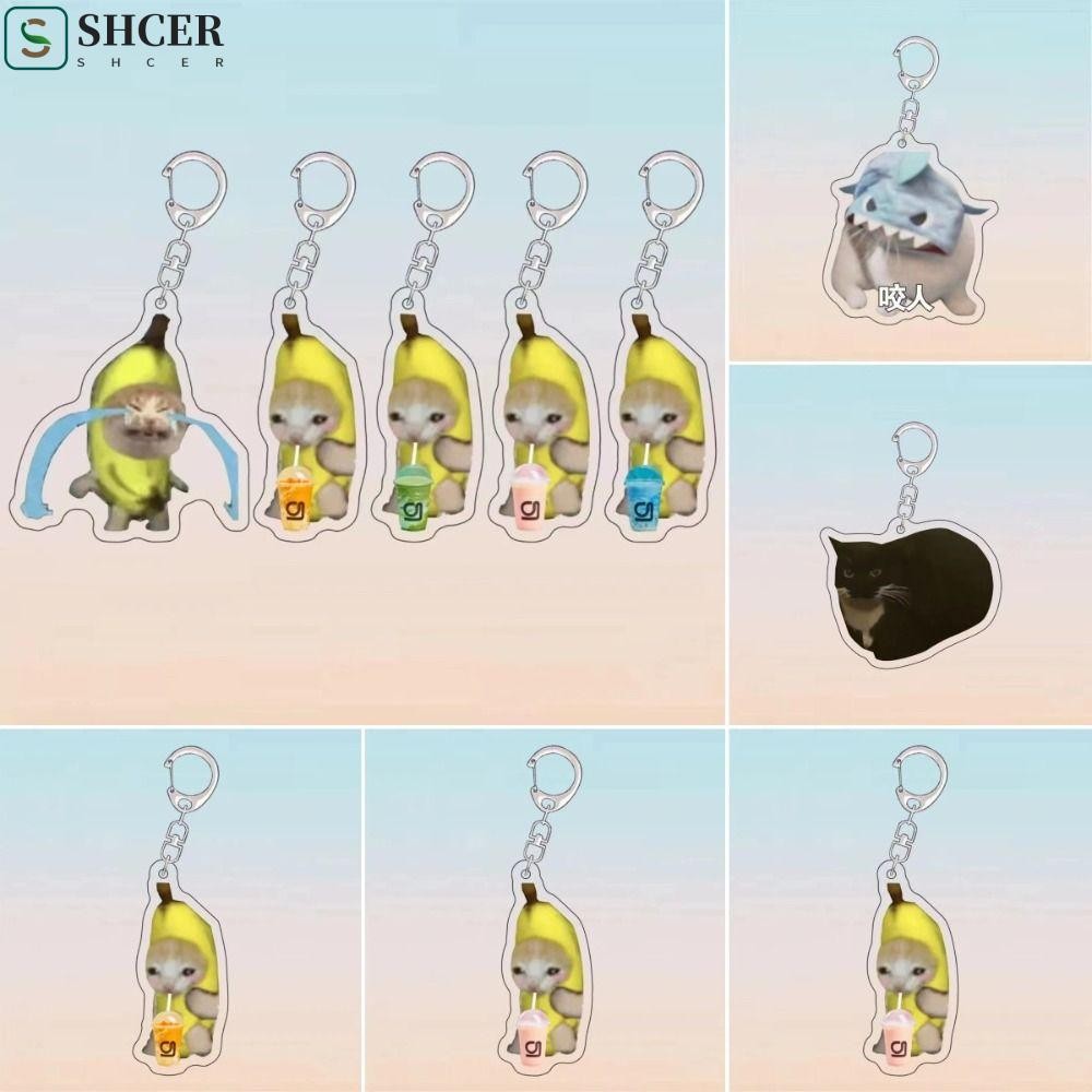 SHCER Happy Banana Cat พวงกุญแจ, Banana Cat กระเป๋าเป้สะพายหลัง Charm Banana Cat ห่วงโซ่โทรศัพท์มือถ