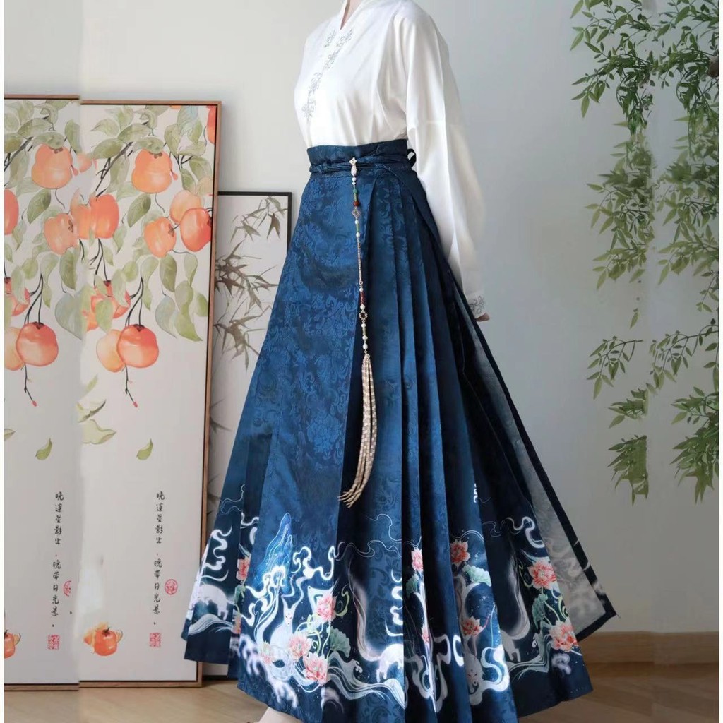 Hanfu ชุดเสื้อแขนสั้น กระโปรงโพนี่ สไตล์จีน สําหรับผู้หญิง