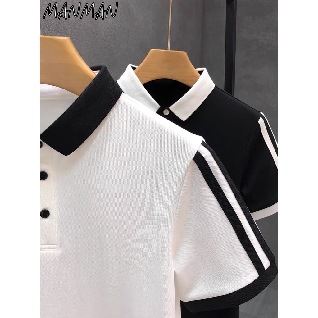 MANMAN เสื้อโปโลผู้ชาย มีลายทาง เสื้อคอปก ลำลอง แขนสั้นแบบบาง แมทช์ลุคง่าย ราคา ถูกที่สุด ดีลบีเคเค แกลเลอรีภาพที่ 5