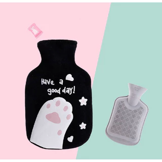 ถุงประคบร้อน กระเป๋าน้ำร้อน หุ้มถุงผ้าพิมพ์ลาย น้องแมว ความจุ 350ml งานน่ารักมาก มาสอยกันจ้า
