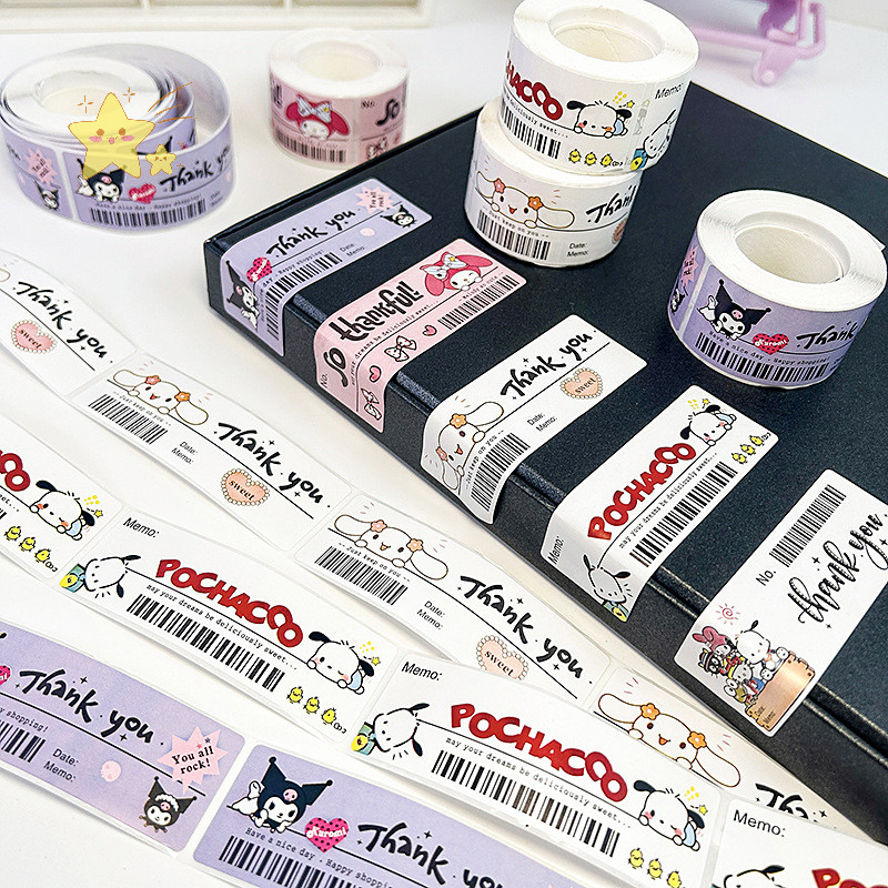[JBTH] 120 ชิ้น/ม้วน DIY ตกแต่ง Sanrio ใบเสร็จรับเงินสติกเกอร์การ์ตูนสติกเกอร์ซีลน่ารัก Kuromi Melody Cinnamoroll Bill Wind Sealing กาว [JB]