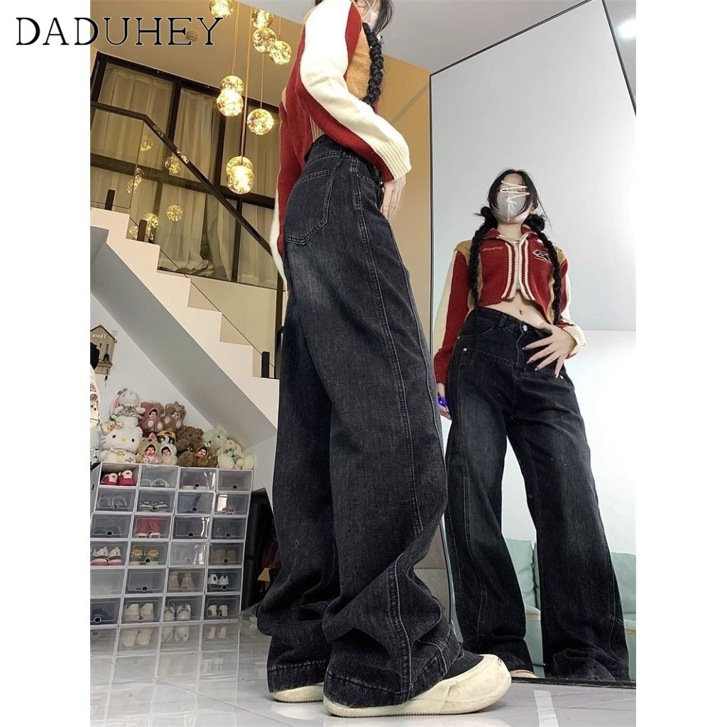 DaDuHey2026 2026 New Summer Black Gray High Waist Loose Drooping Straight Jeans Women's American High Street Retro Washed Distressed All-Matching Wide Leg Jeans - รูปที่ 7