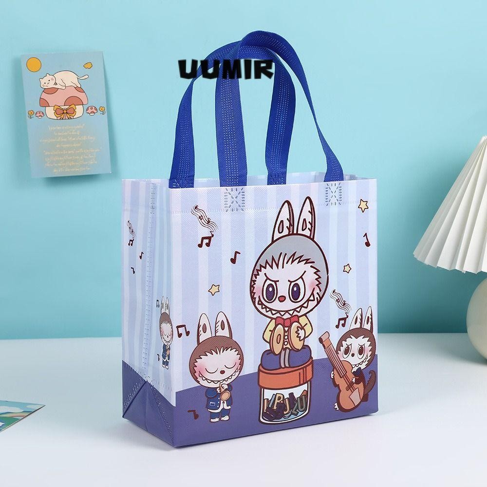 UUMIR Labubu Tote Bags, กระเป๋าถือกันน้ําลายการ์ตูน, ถุงของขวัญพลาสติก POP MART