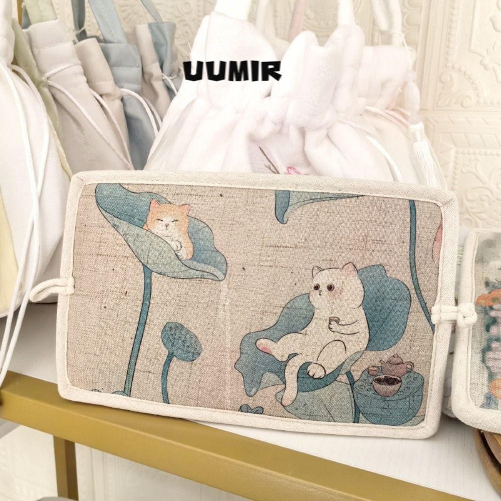UUMIR กระเป๋าสตางค์ผู้หญิงแบบสั้น,ผ้าฝ้ายผ้าลินินพับกระเป๋าเงิน,กระเป๋าพิมพ์การ์ตูนแฮนด์เมด รหัส ผู้ถือบัตร