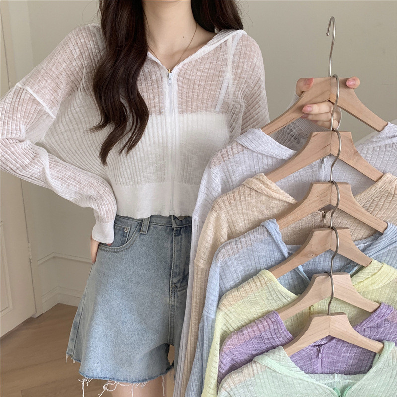 เสื้อแจ็คเก็ตกันแดดแขนยาวมีฮู้ด เย็นสบาย กันแดด และระบายอากาศได้ดี เสื้อสเวตเตอร์ลาย ดัชนีการป้องกันแสงแดด: UPF30+