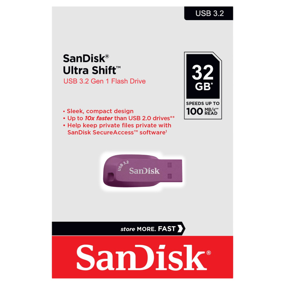 (ส่งด่วน/ขายส่ง) SANDISK Flashdrive Ultra SHIFT 32GB, USB3.2 Gen1 (100MB/s) (Cattleya Orchid) แฟลชไดร์ฟ ของแท้