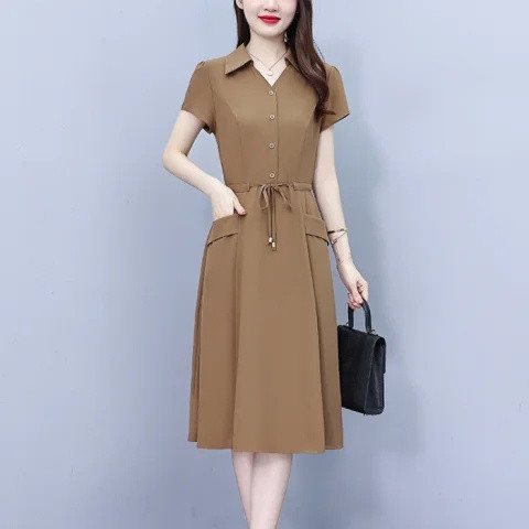 ชุดแม่เสื้อผ้าขนาดบวกแฟชั่นสไตล์วัยกลางคนและผู้สูงอายุในช่วงฤดูร้อนใหม่เอวแน่นครอบคลุมท้องชุดบาง