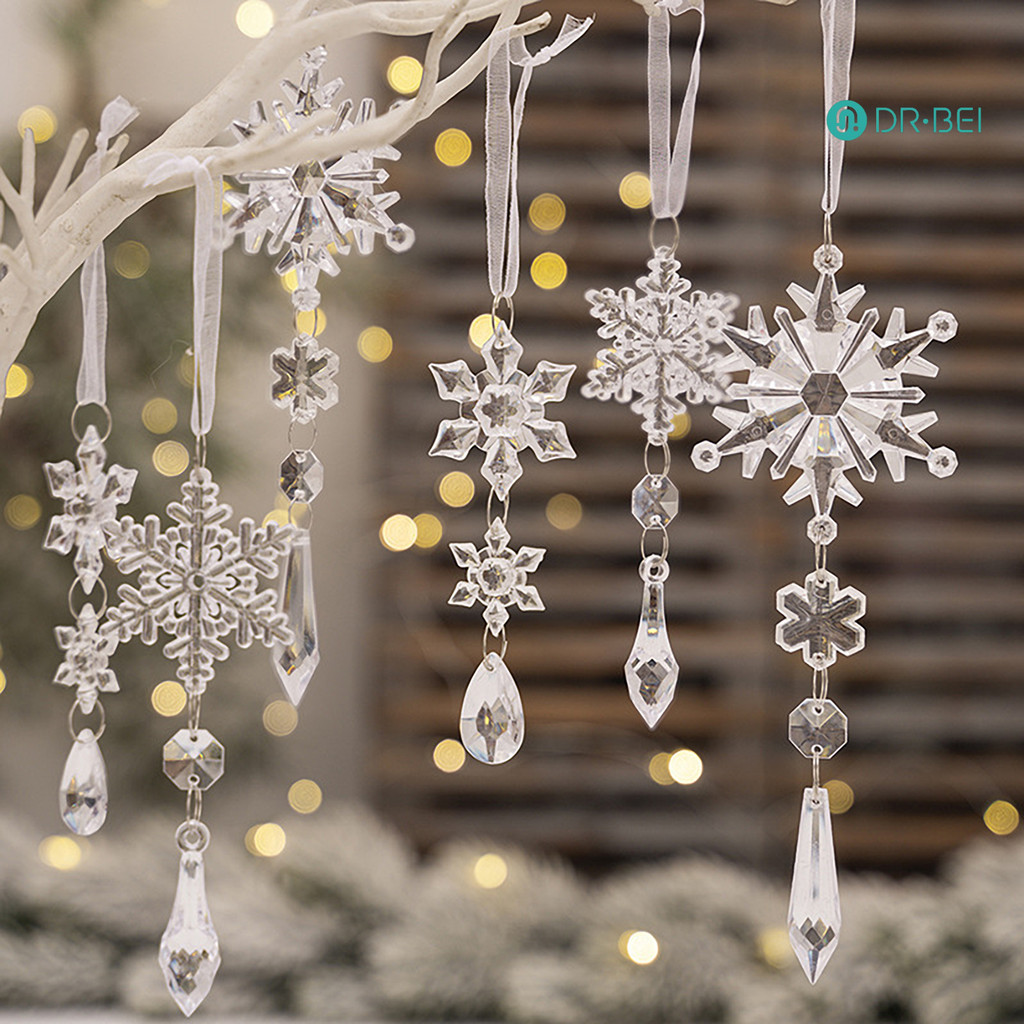 Dr.bei 6 ชิ้นจําลองเกล็ดหิมะจี้อะคริลิคใสเกล็ดหิมะเครื่องประดับแขวน Faux Snowflake ตกแต่งสําหรับฤดูหนาว Wonderland Party ต้นคริสต์มาส
