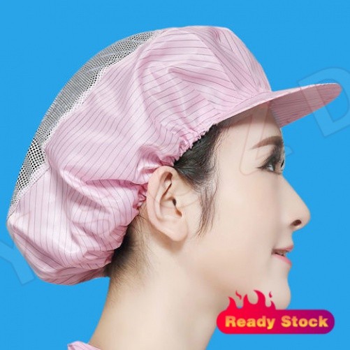 หมวกกันฝุ่นป้องกันไฟฟ้าสถิตย์ ระบายอากาศ ตาข่ายกลม ลายทาง สีฟ้า สําหรับโรงงาน ชายหญิง