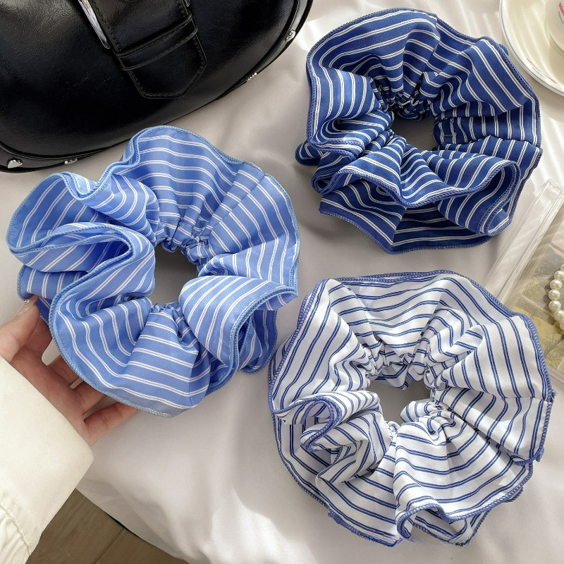 แฟชั่นผู้หญิงสีขาวสีฟ้าลายเจ้าหญิงเชือกผมผมหางม้า Scrunchies ผมผูก